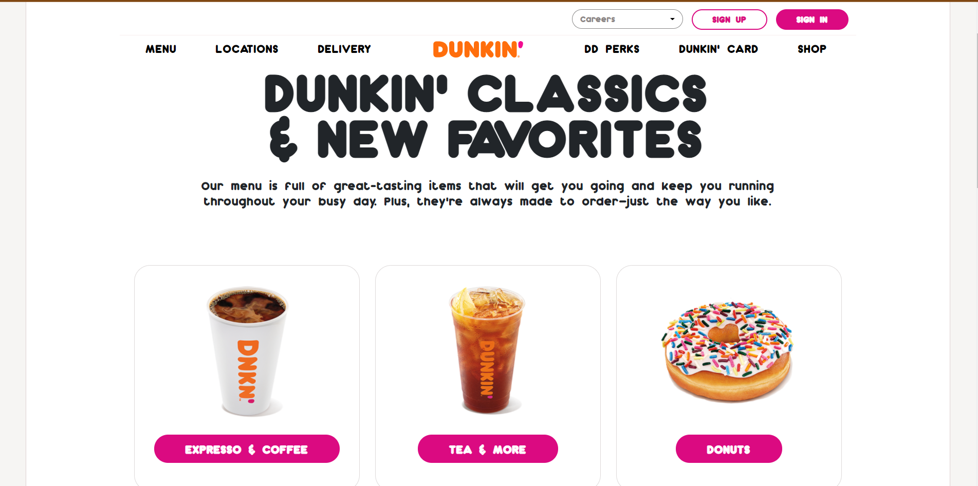 Dunkin homepage